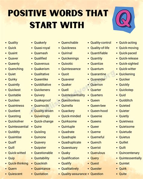 q words with meaning|List of 144 Positive Words That Start with Q with .